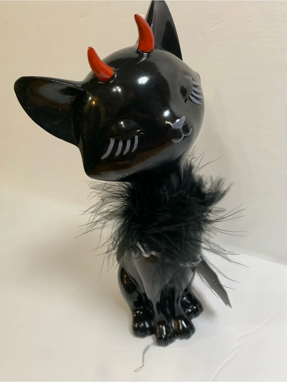 Bella Lux 11.5 inch Devil Black Cat Figurine with Red Horns - NWT